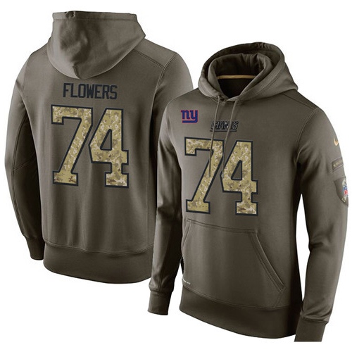 NFL Nike New York Giants #74 Ereck Flowers Green Salute To Service Men's Pullover Hoodie